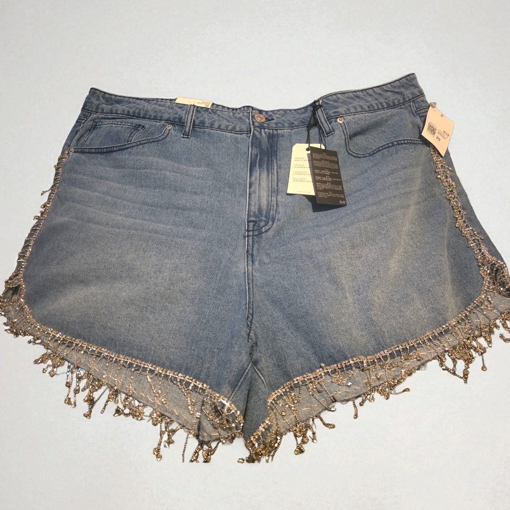 Forever 21 Light Blue Jean Shorts with Beaded Fringe